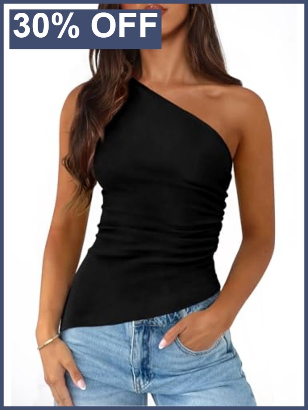 One Shoulder Sleeveless Ruched Tank Top Women Summer Slim Fit Y2K Bodycon